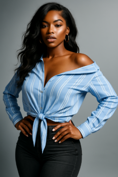 Relaxed Striped Casual Shirt Tie-up